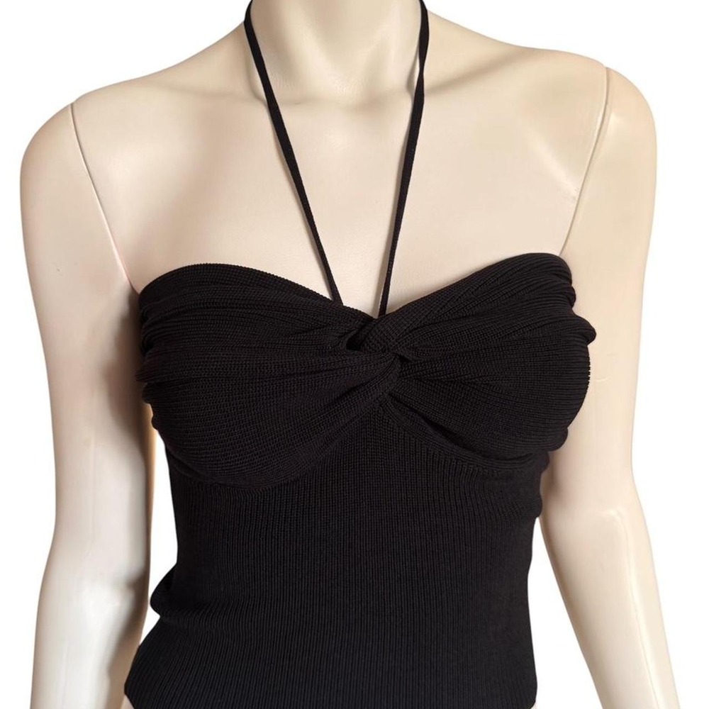 Miou Muse Twist‎ Front Halter Knit Top Black Strapless Size S